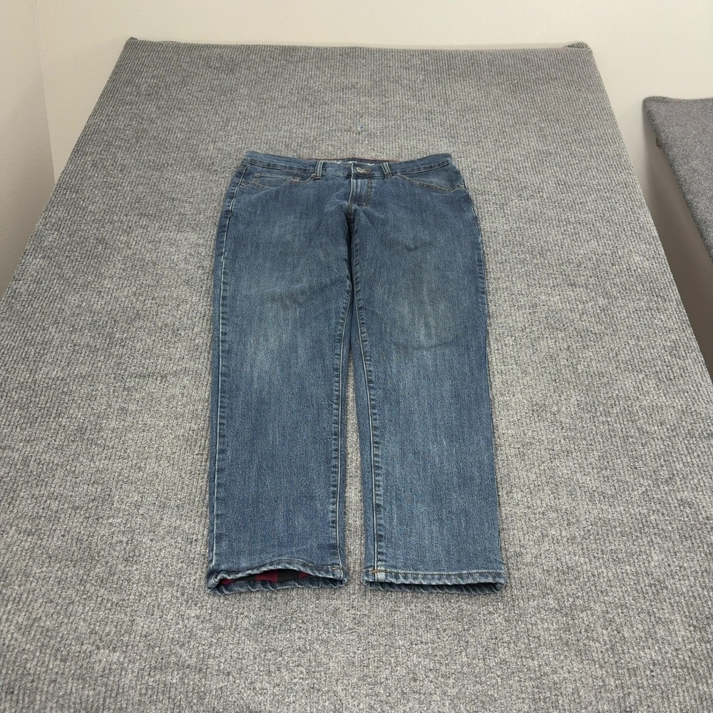 Eddie Bauer Jeans Mens 34 Blue Cotton Flannel Lined Plaid Outdoor Casual Style